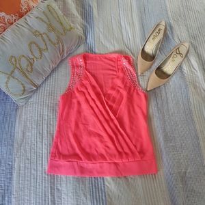 Women's Sheer Jewel Faux Wrap Top